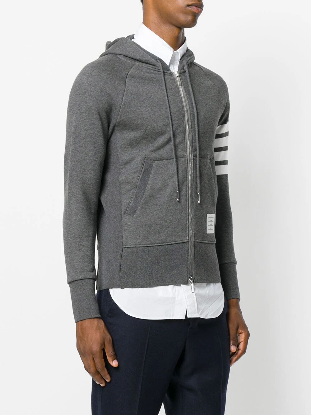 THOM BROWNE Logo Patch Stripe Detail Hoodie - Men's