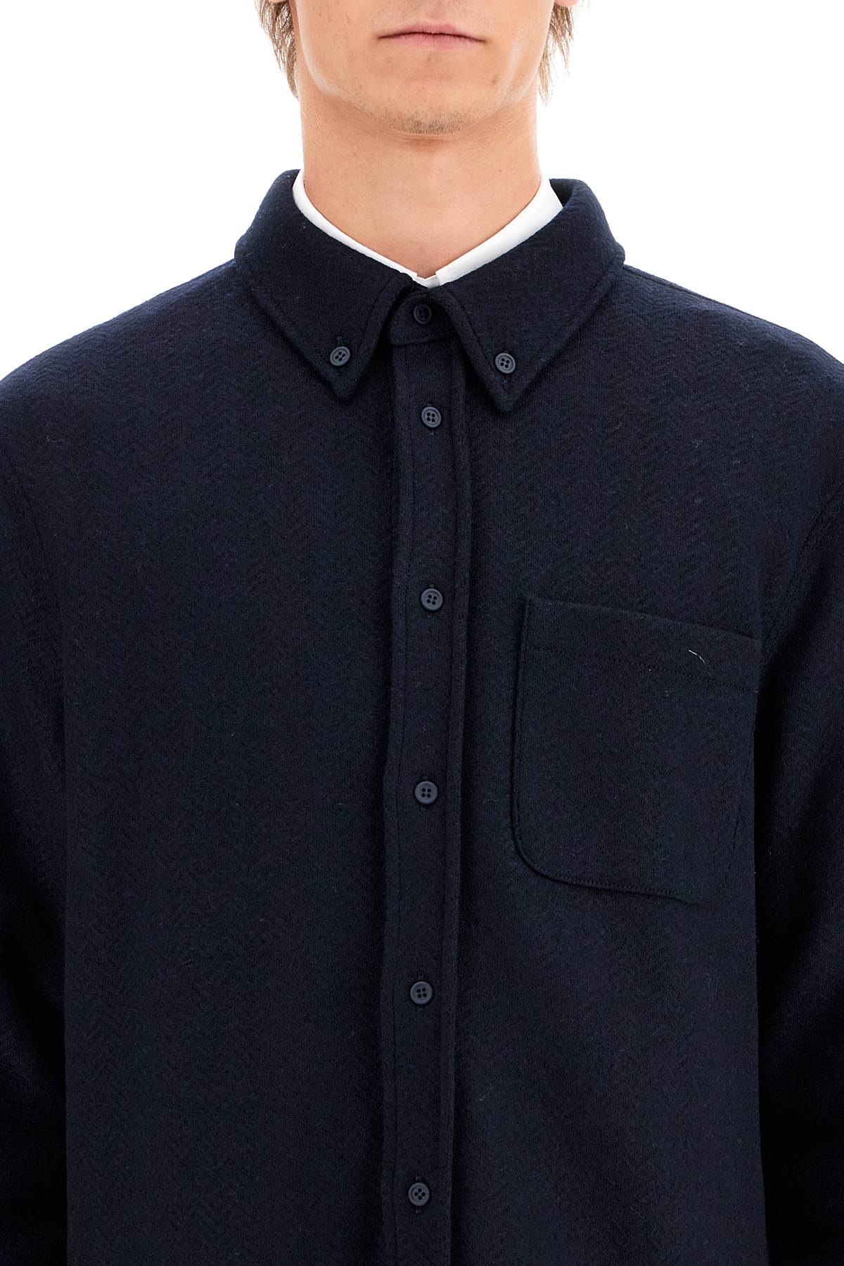THOM BROWNE Oversized Cotton Blend Button Down Shirt