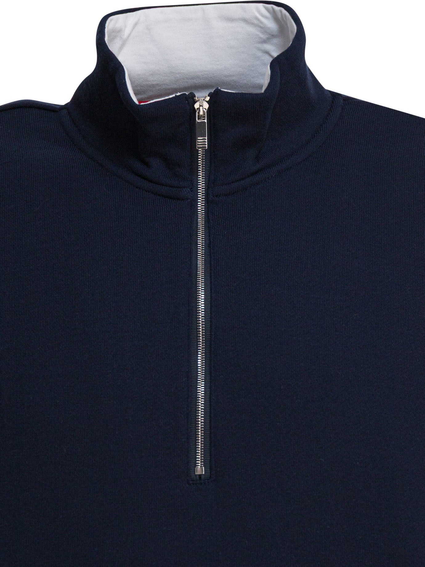 THOM BROWNE Funnel Neck Half Zip Pullover - Classic Loopback Jersey