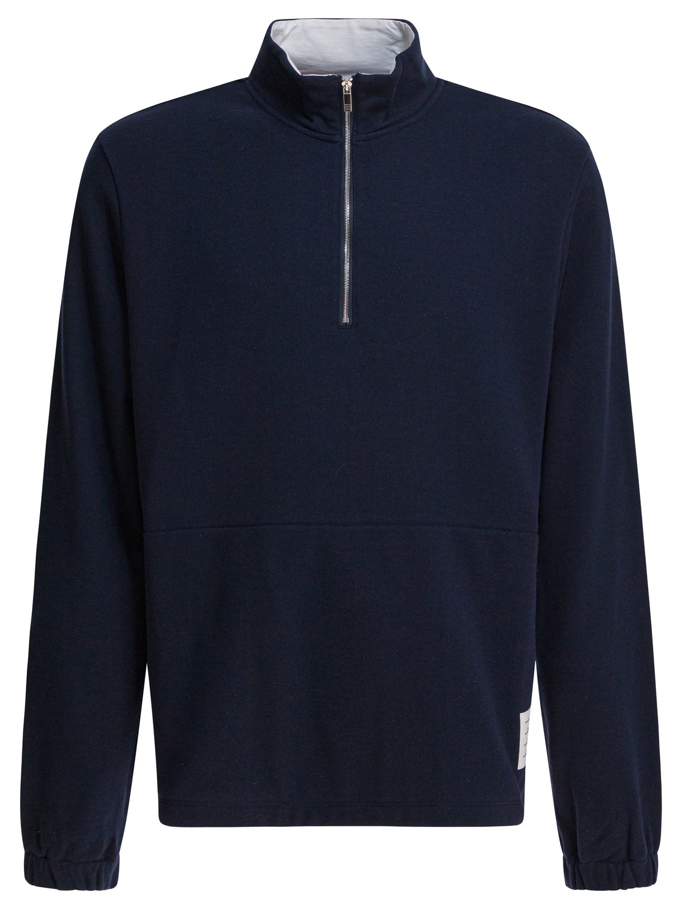 THOM BROWNE Funnel Neck Half Zip Pullover - Classic Loopback Jersey