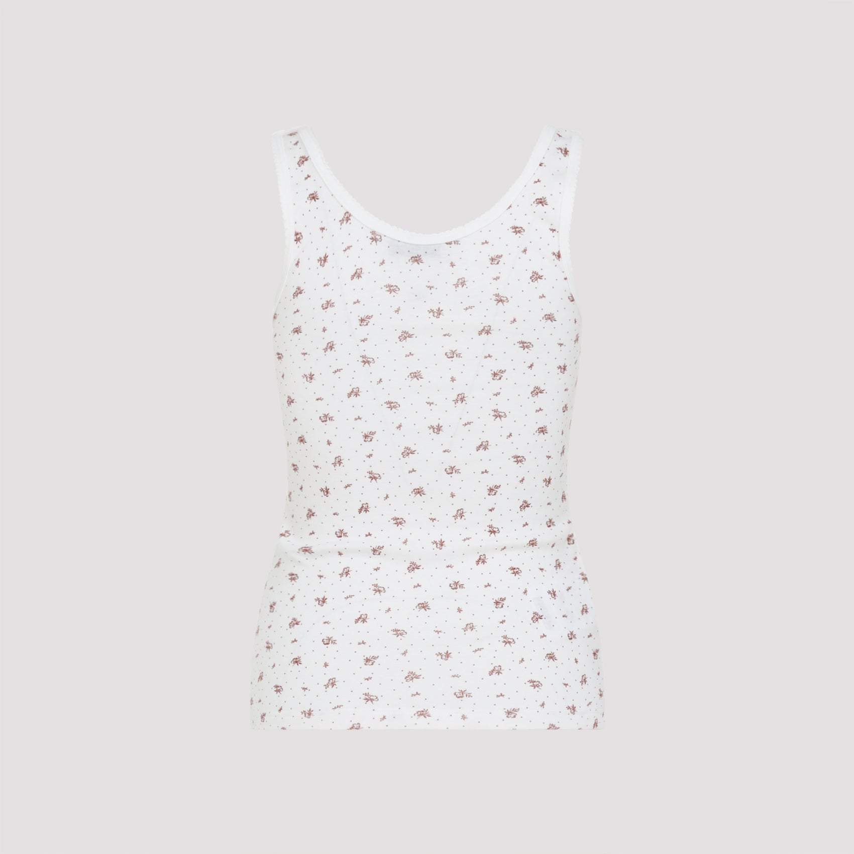MIU MIU Cotton Sleeveless Top with Floral Pattern