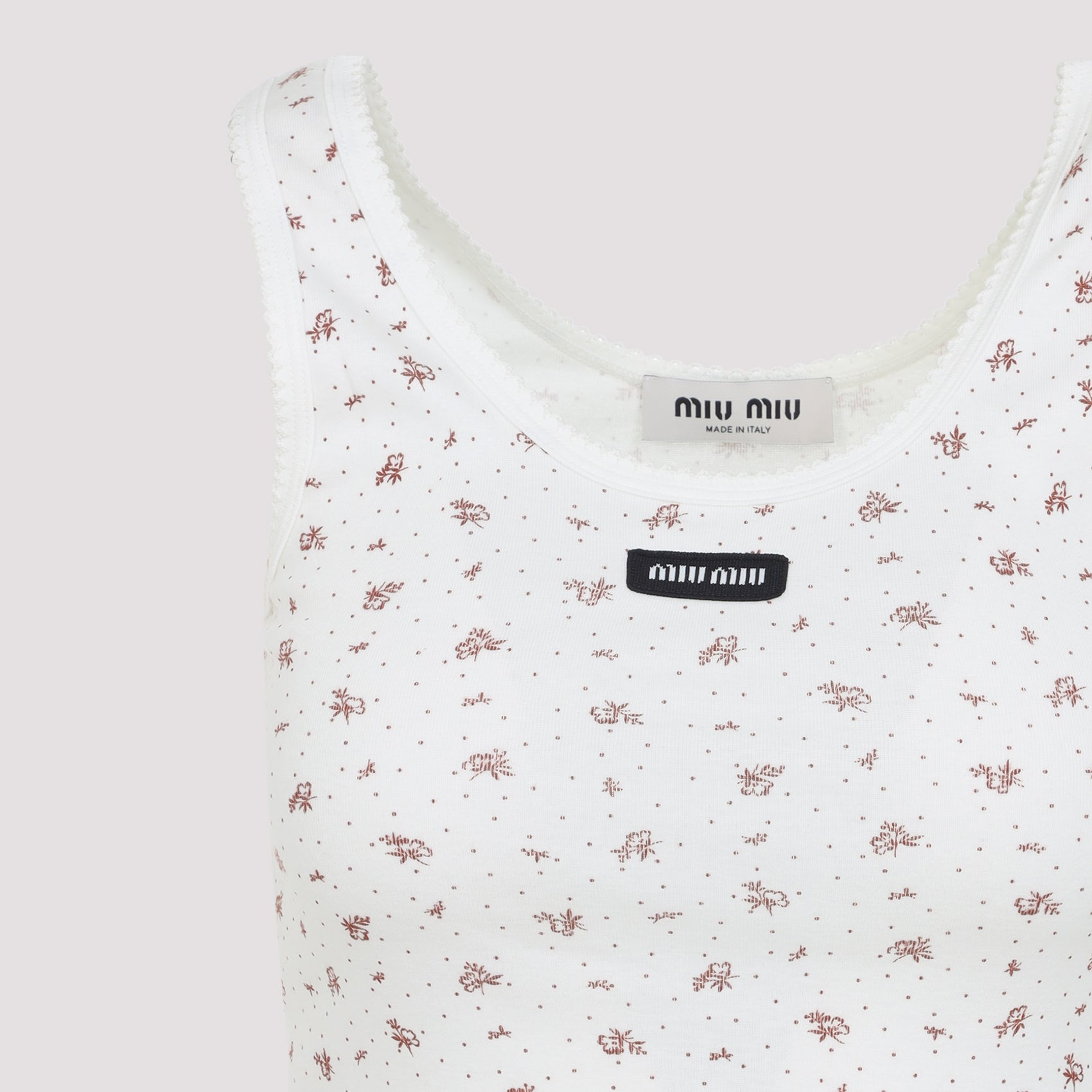 MIU MIU Cotton Sleeveless Top with Floral Pattern