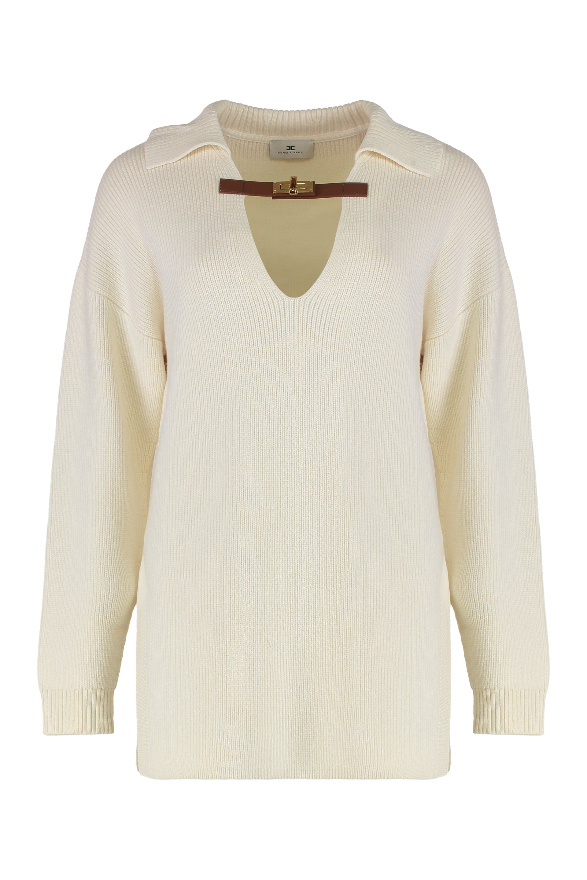 ELISABETTA FRANCHI Mixed Wool Sweater with Jewel Strap