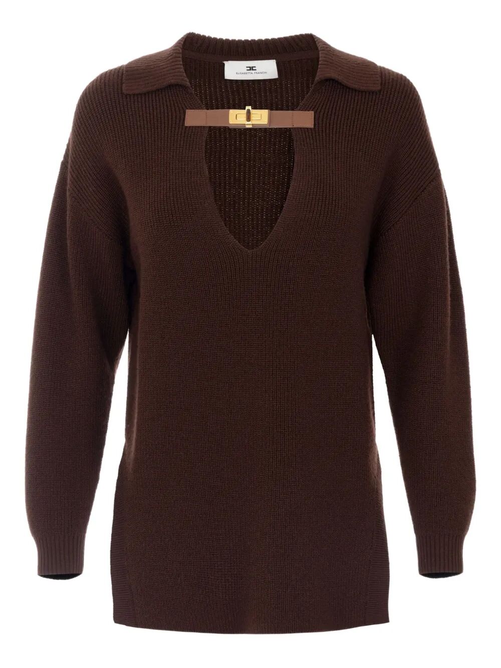 ELISABETTA FRANCHI Polo Collar Sweater with Buckle Detail