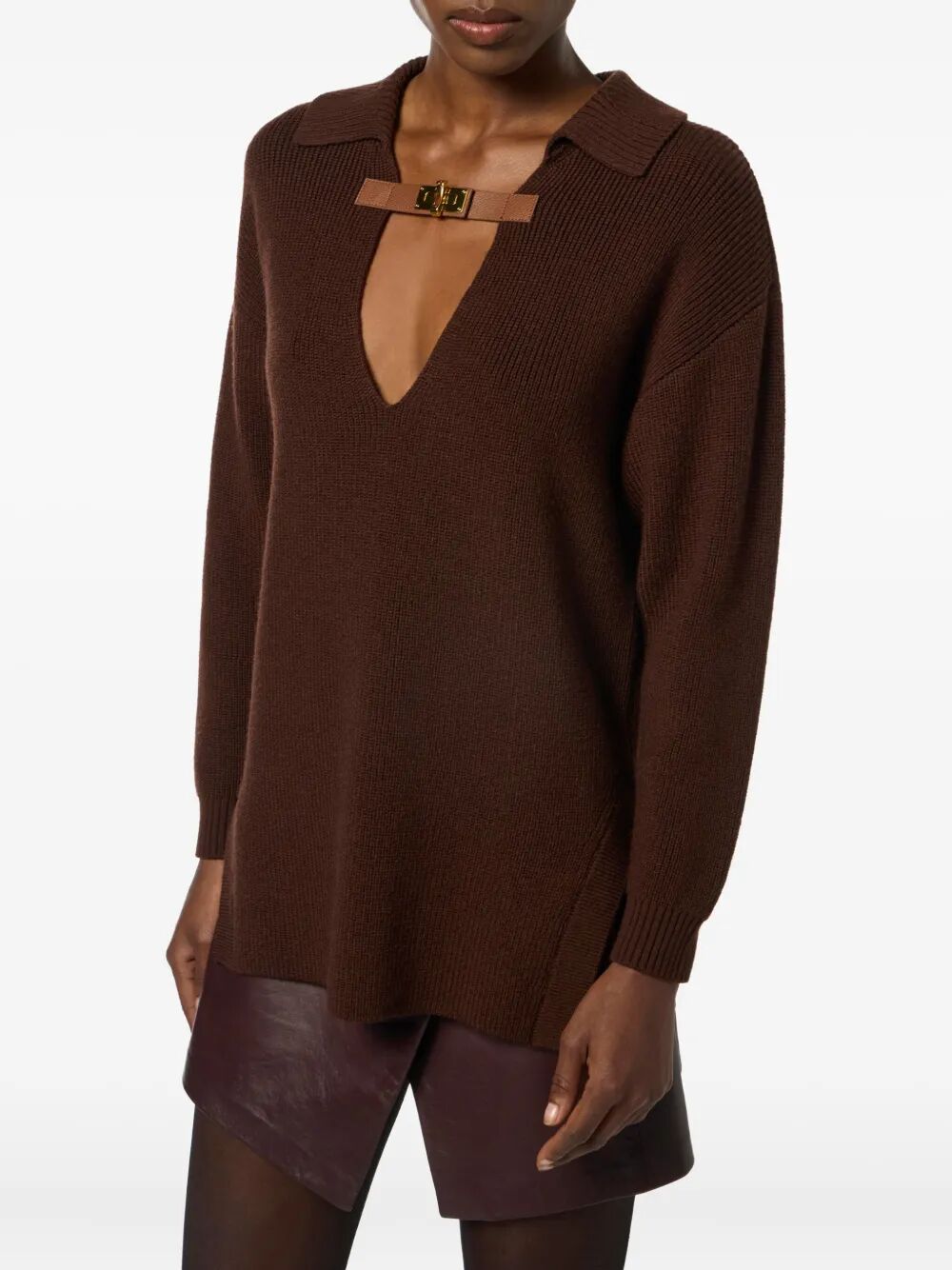 ELISABETTA FRANCHI Polo Collar Sweater with Buckle Detail