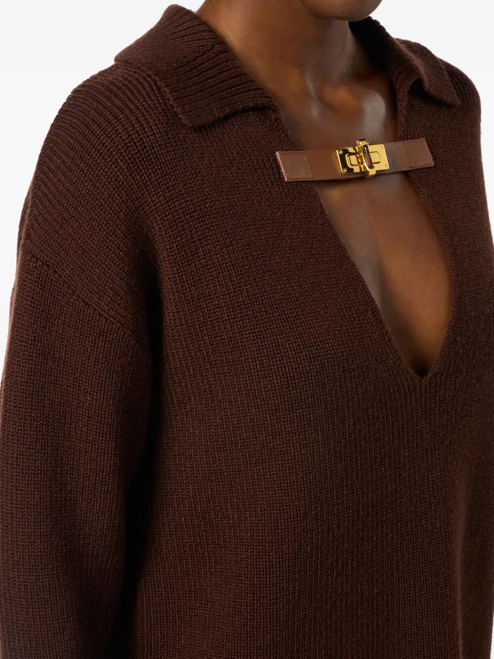 ELISABETTA FRANCHI Polo Collar Sweater with Buckle Detail