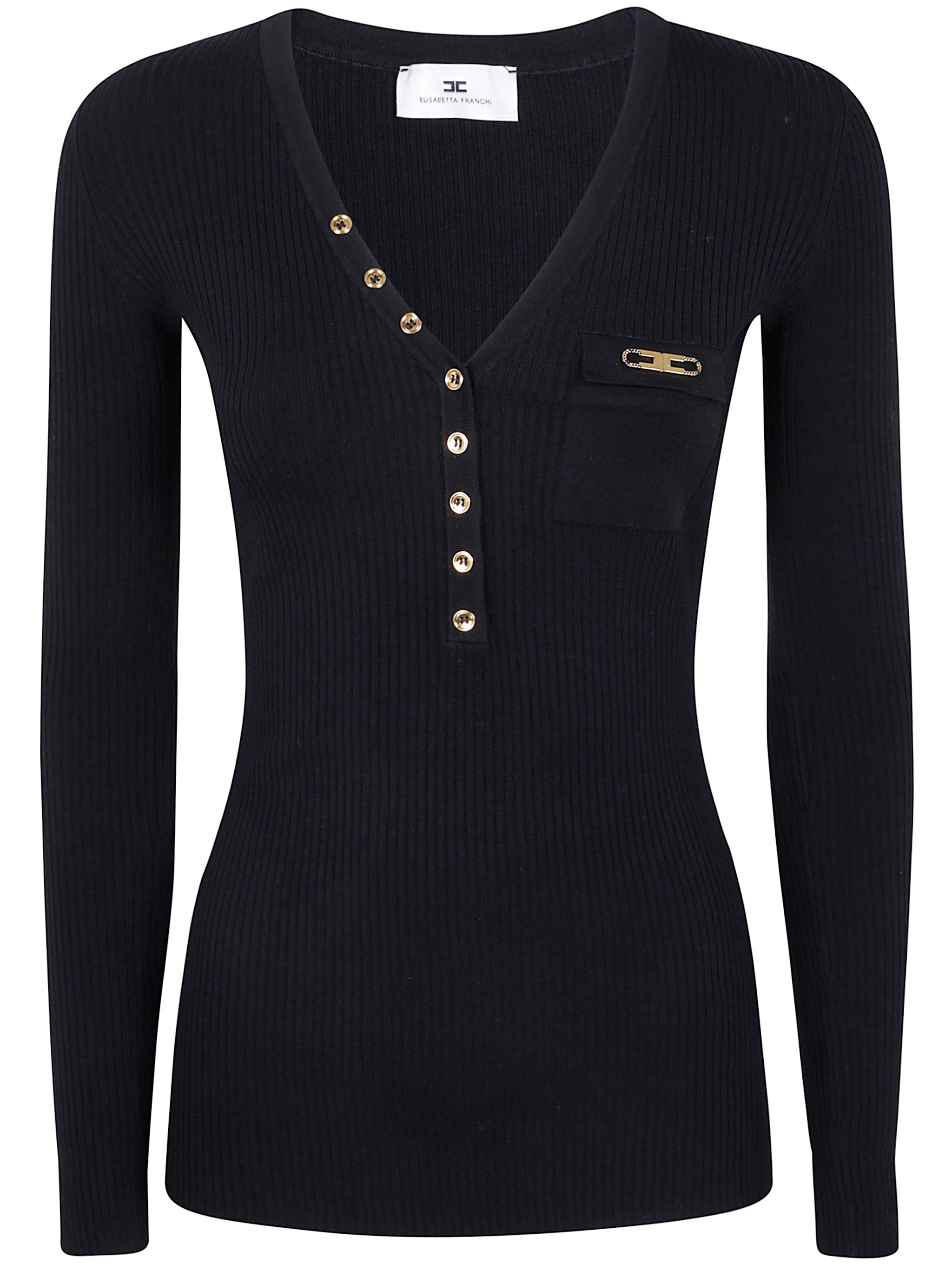 ELISABETTA FRANCHI Long-Sleeved Top with Logo Detail