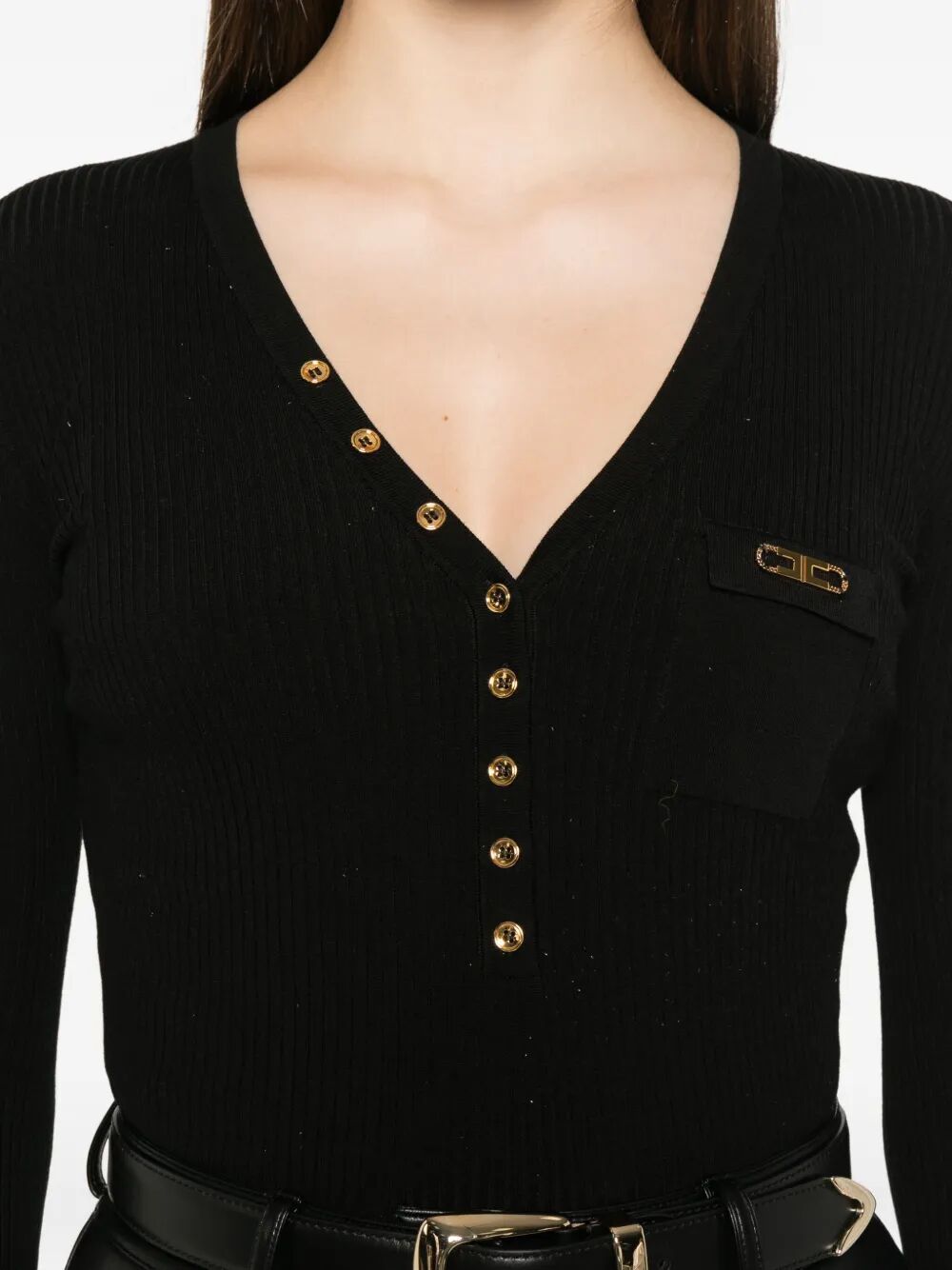 ELISABETTA FRANCHI Long-Sleeved Top with Logo Detail