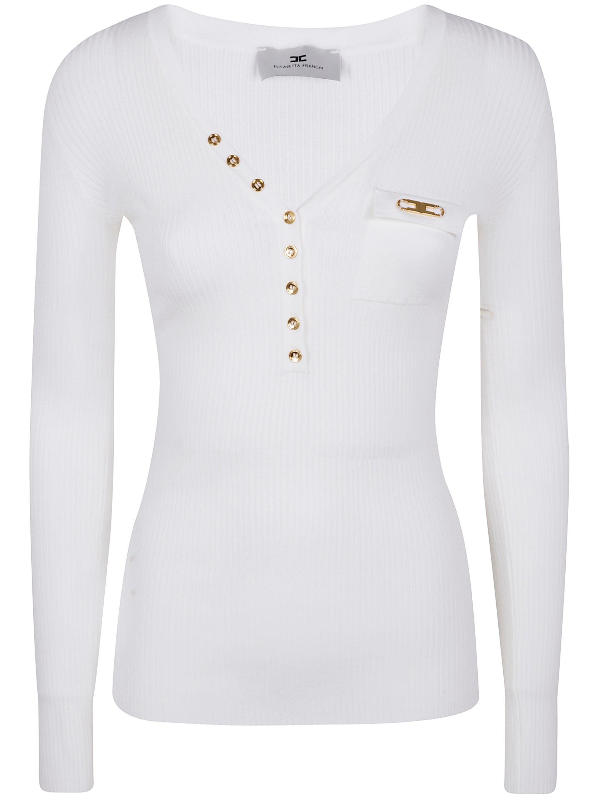 ELISABETTA FRANCHI Ribbed Top with Button Details