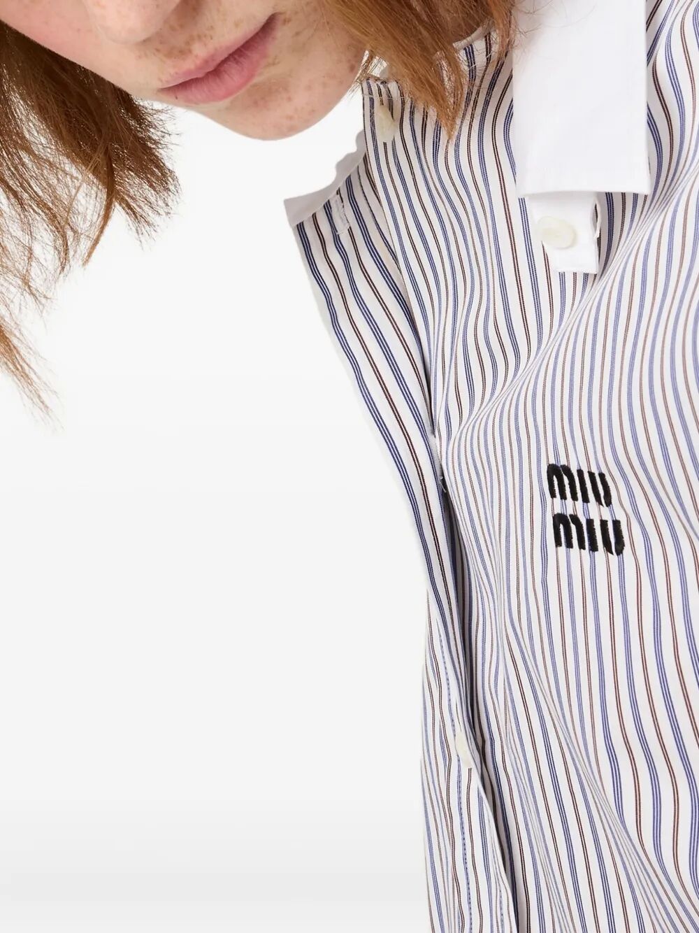 MIU MIU Striped Poplin Shirt with Removable Collar and Cuffs