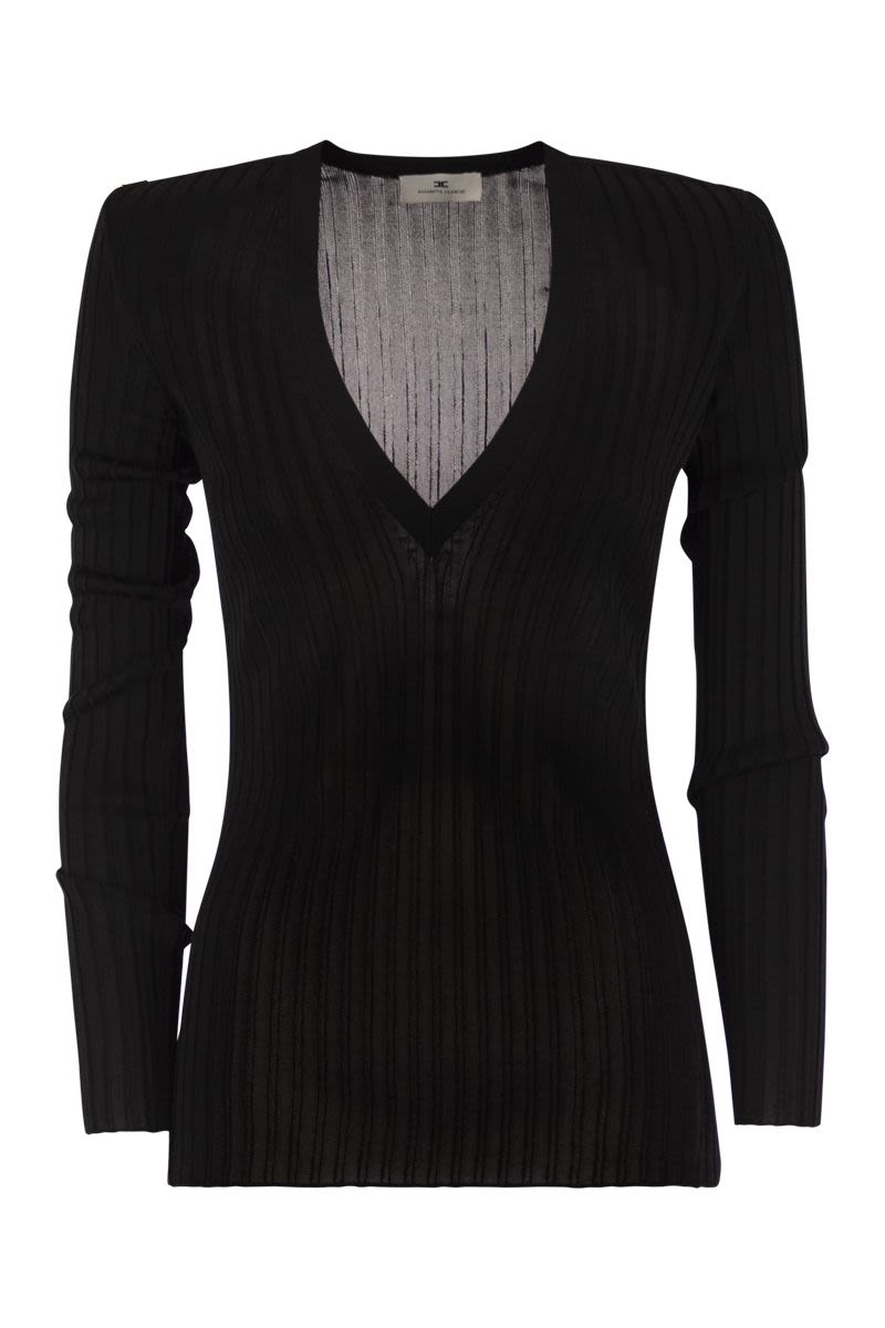 ELISABETTA FRANCHI Slim-Fit V-Neck Knit Jumper with Logo Details