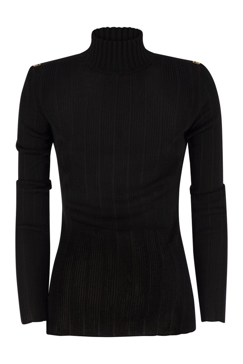 ELISABETTA FRANCHI High Neck Slim-Fit Viscose Knit Shirt with Logo Details