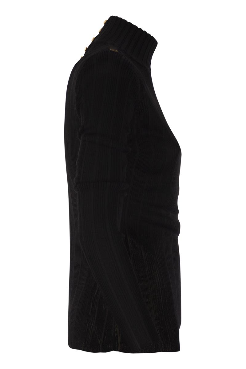 ELISABETTA FRANCHI High Neck Slim-Fit Viscose Knit Shirt with Logo Details