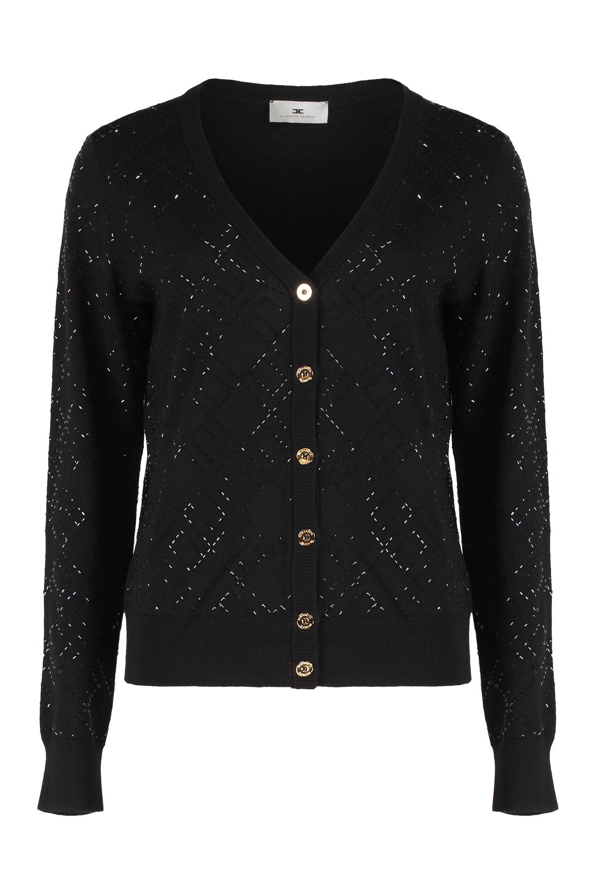 ELISABETTA FRANCHI Elegant Wool Cardigan with Crystals