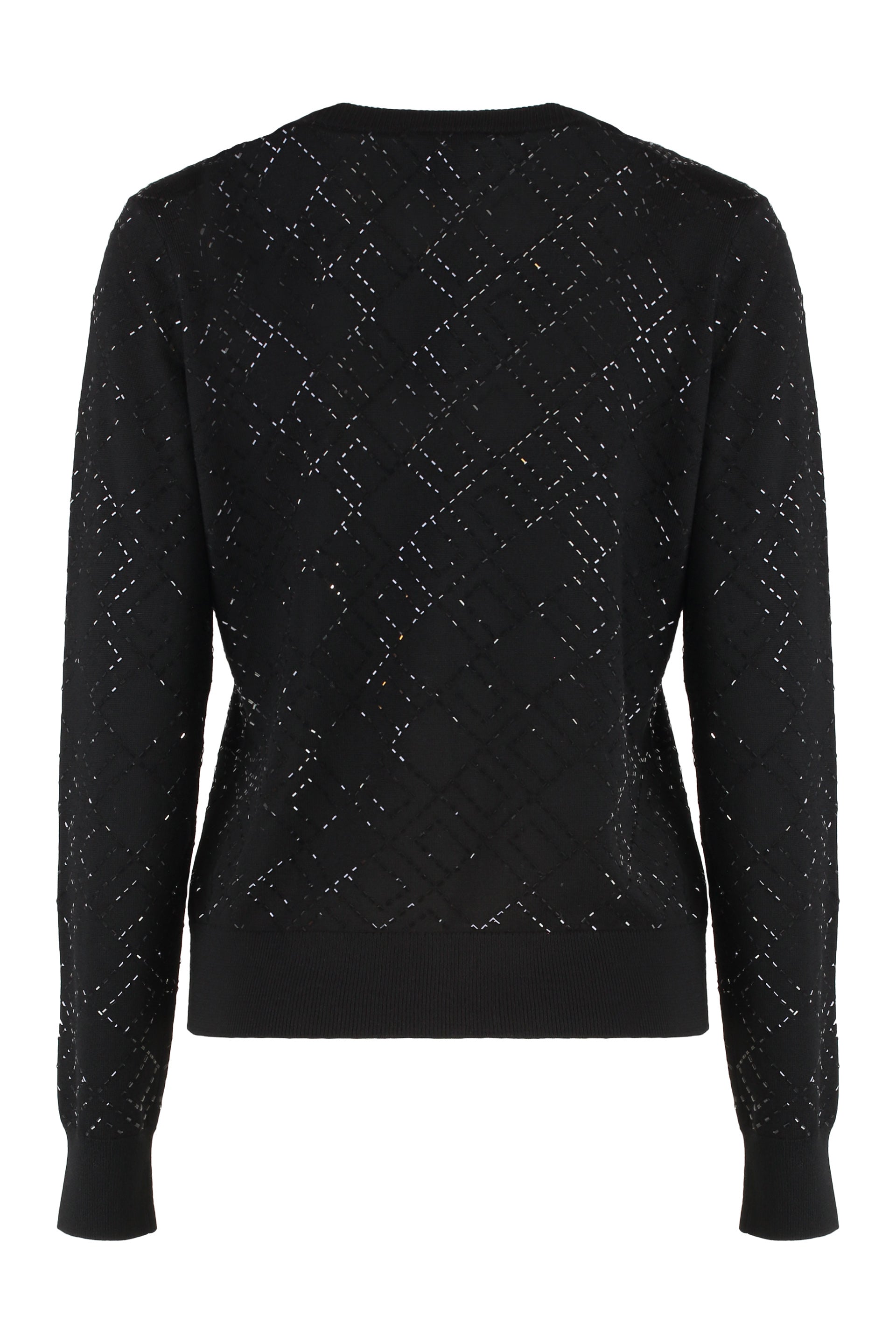 ELISABETTA FRANCHI Elegant Wool Cardigan with Crystals