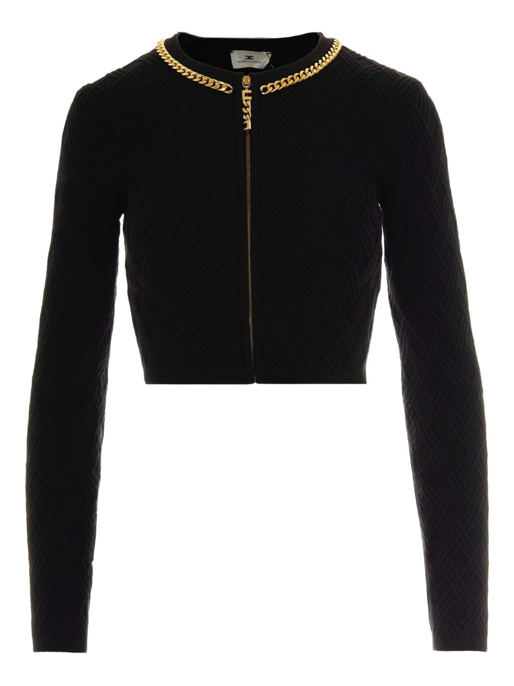 ELISABETTA FRANCHI Diamond-Pattern Cardigan with Chain Trim