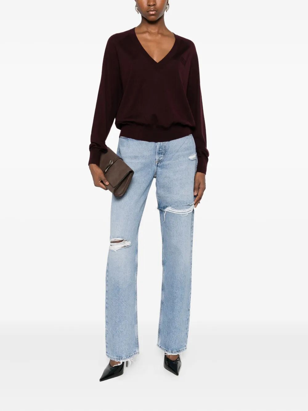 ELISABETTA FRANCHI Wool Blend Tricot V-Neck Sweater - Regular Fit