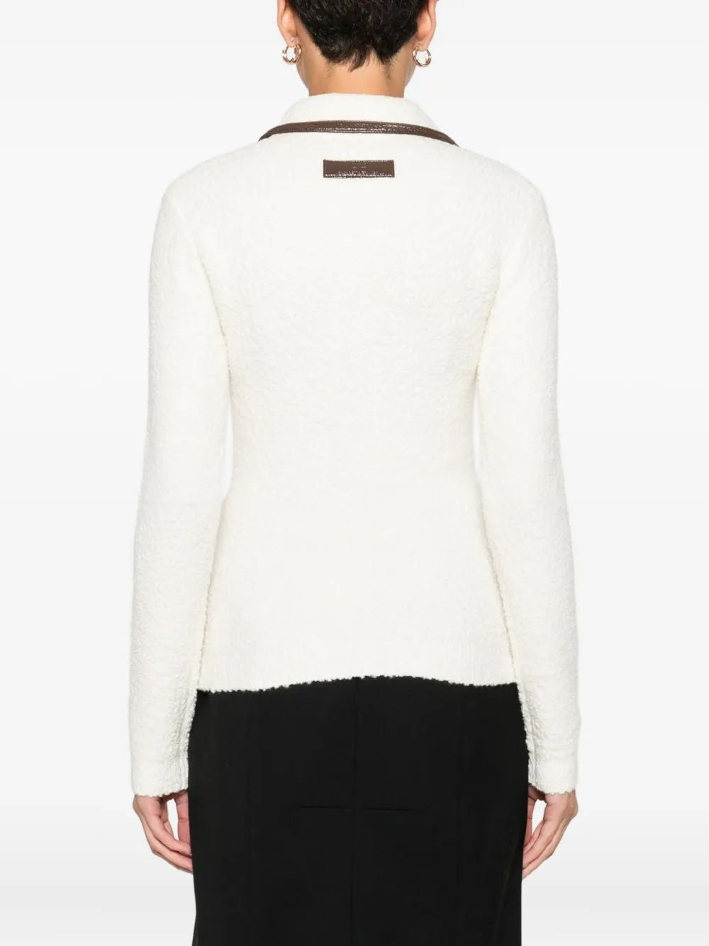 ELISABETTA FRANCHI Chic Bouclé Knit Polo with Vinyl Accents for Women