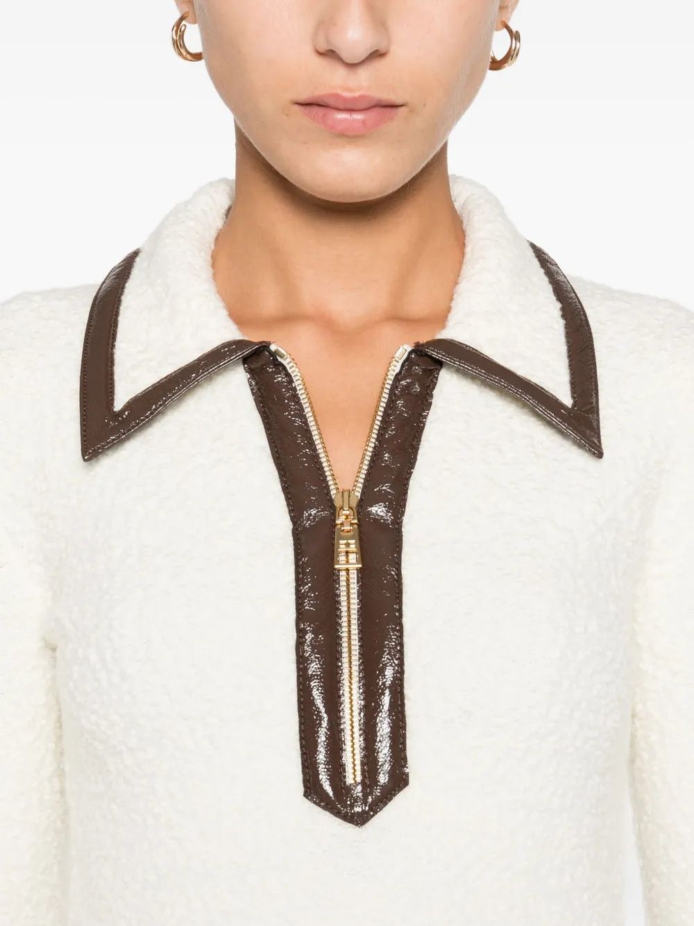 ELISABETTA FRANCHI Chic Bouclé Knit Polo with Vinyl Accents for Women