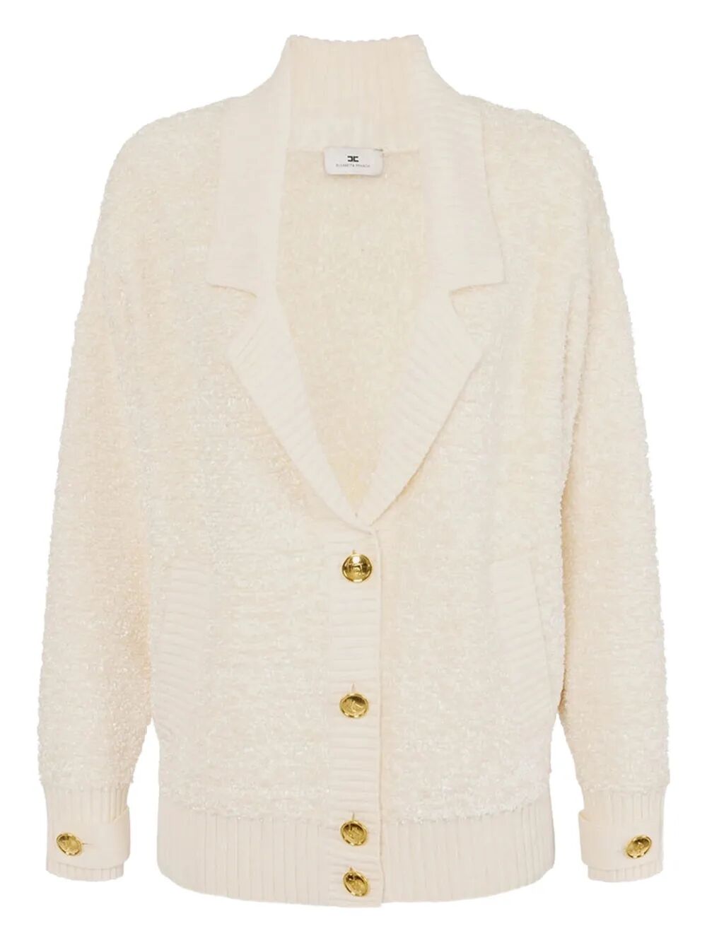 ELISABETTA FRANCHI Bouclé Chenille Cardigan with Jewel Buttons