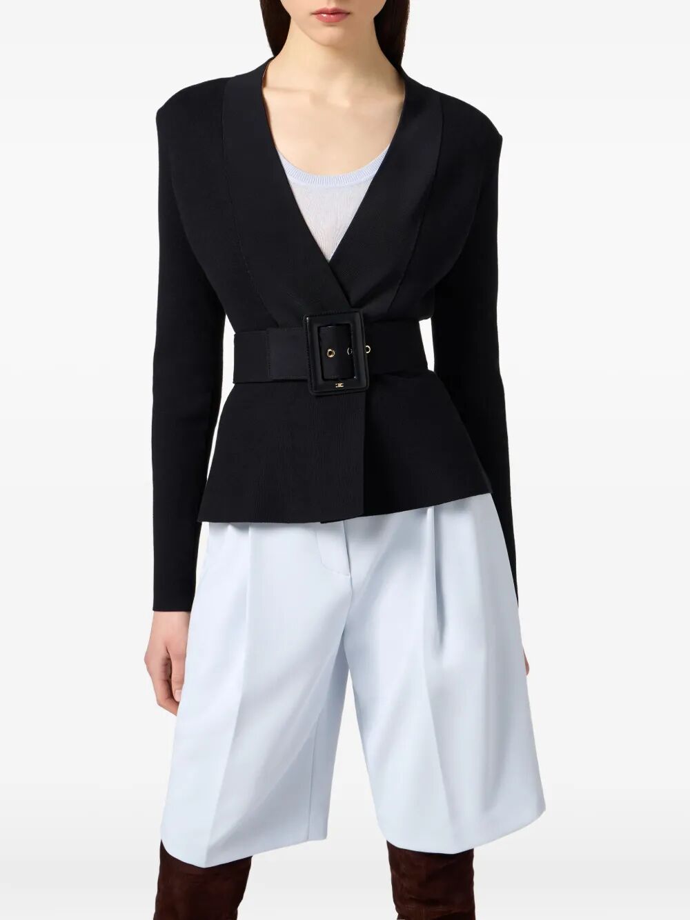 ELISABETTA FRANCHI Knit Belted Jacket - Slim Fit