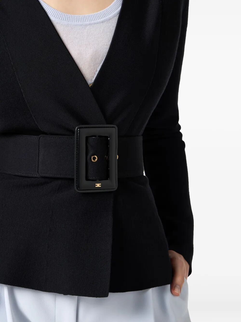 ELISABETTA FRANCHI Structured Knit Blazer with Belt