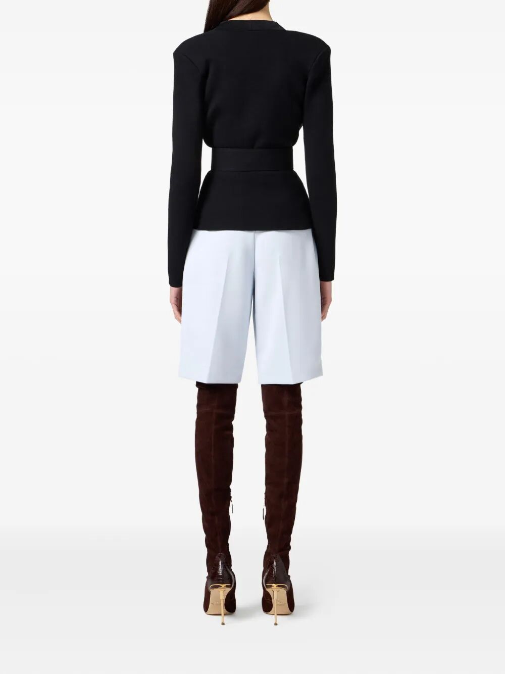 ELISABETTA FRANCHI Structured Knit Blazer with Belt