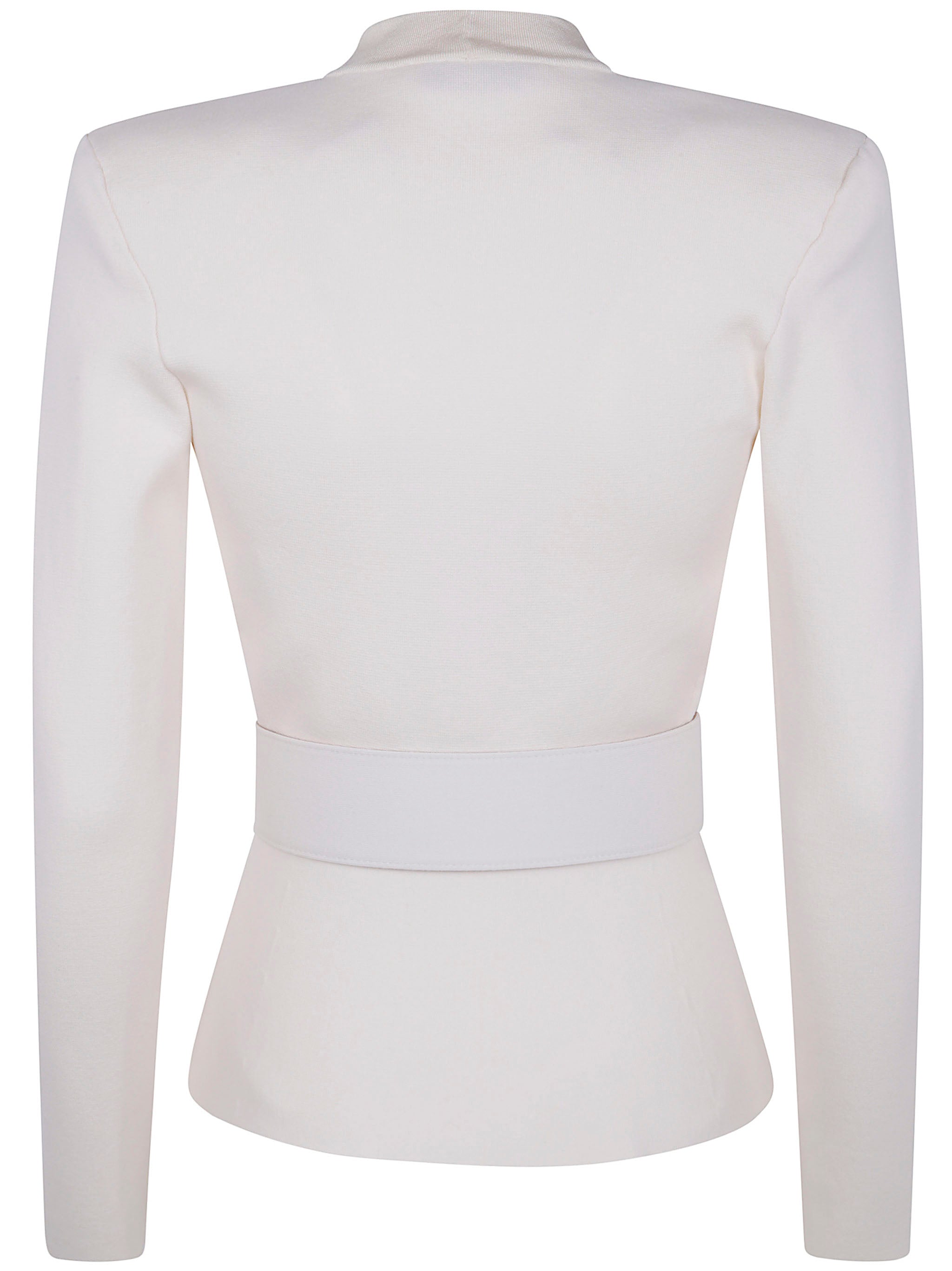 ELISABETTA FRANCHI Belted V Neck Tricot Sweater