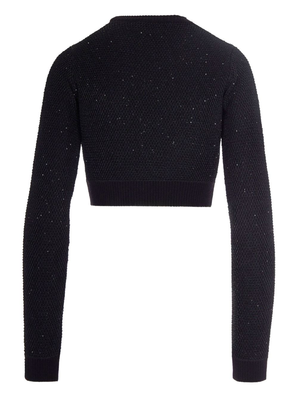 ELISABETTA FRANCHI Cropped Sequined Wool Crewneck Sweater