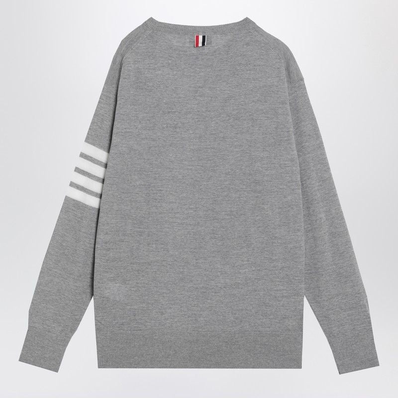THOM BROWNE Light Gray Merino Wool Sweater with 4-Bar Detail - Men's