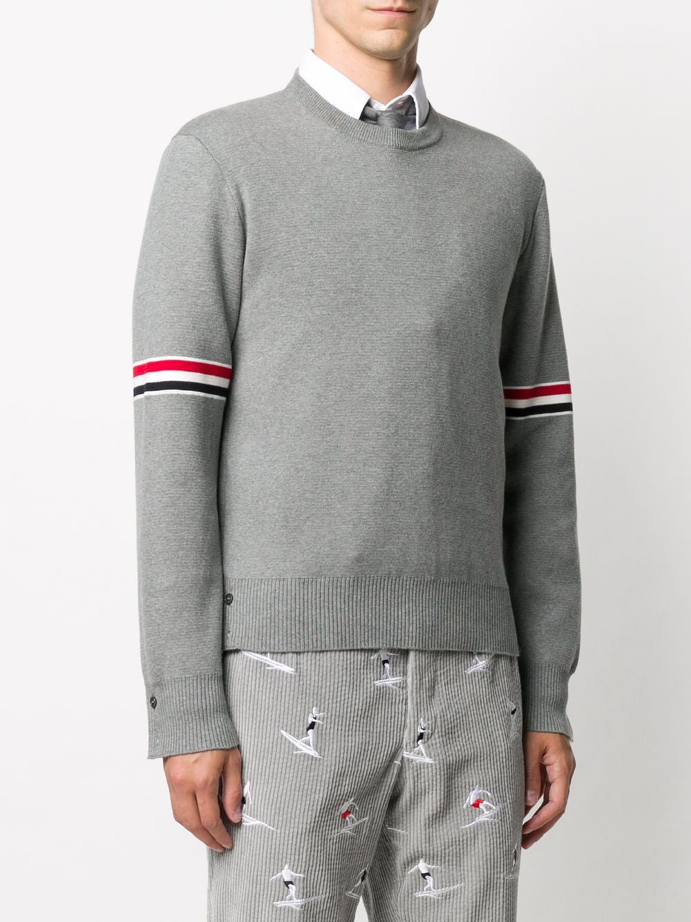 THOM BROWNE Crew-Neck Button Closure Cotton Sweater for Men - FW24