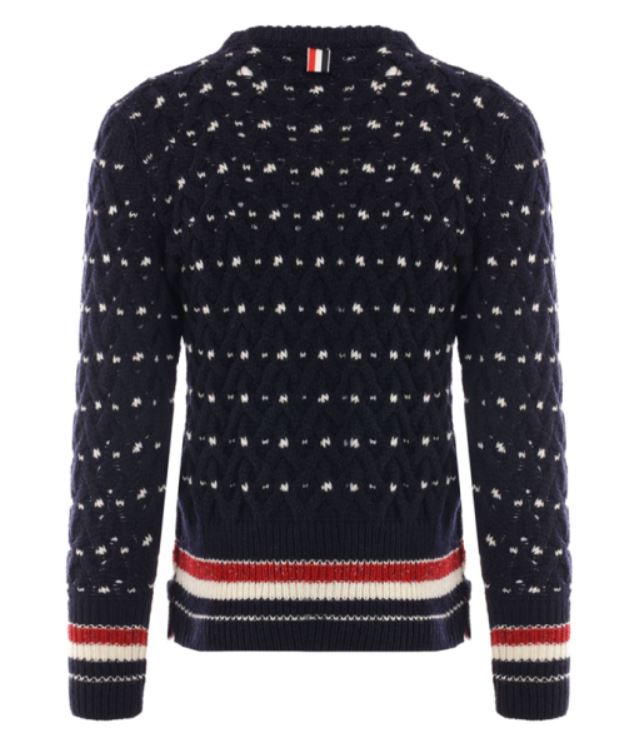 THOM BROWNE Luxurious Wool and Mohair Cable Knit Crew Neck Sweater