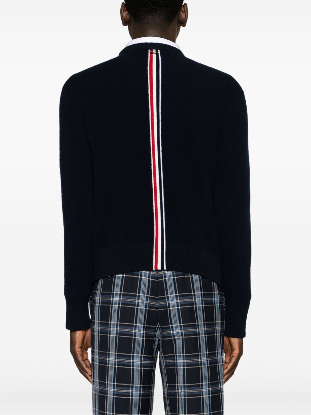 THOM BROWNE Wool Logo Sweater with RWB Stripe - Crew Neck, Long Sleeves