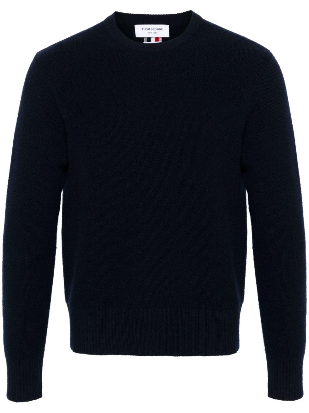 THOM BROWNE Wool Logo Sweater with RWB Stripe - Crew Neck, Long Sleeves