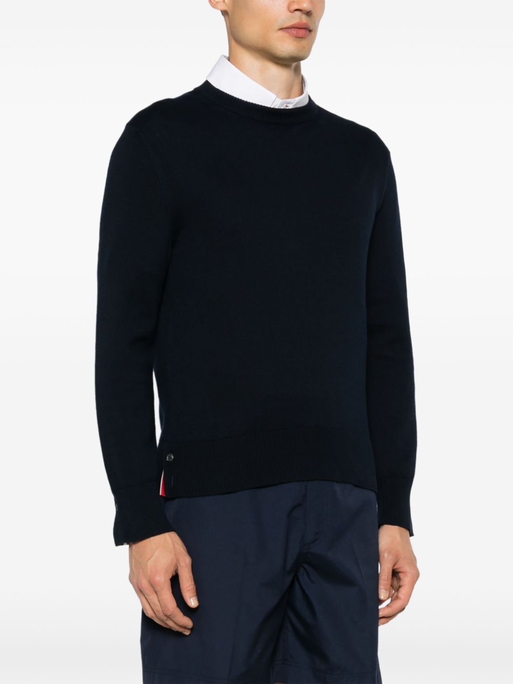 THOM BROWNE Fine Knit Ribbed Crew Neck Sweater