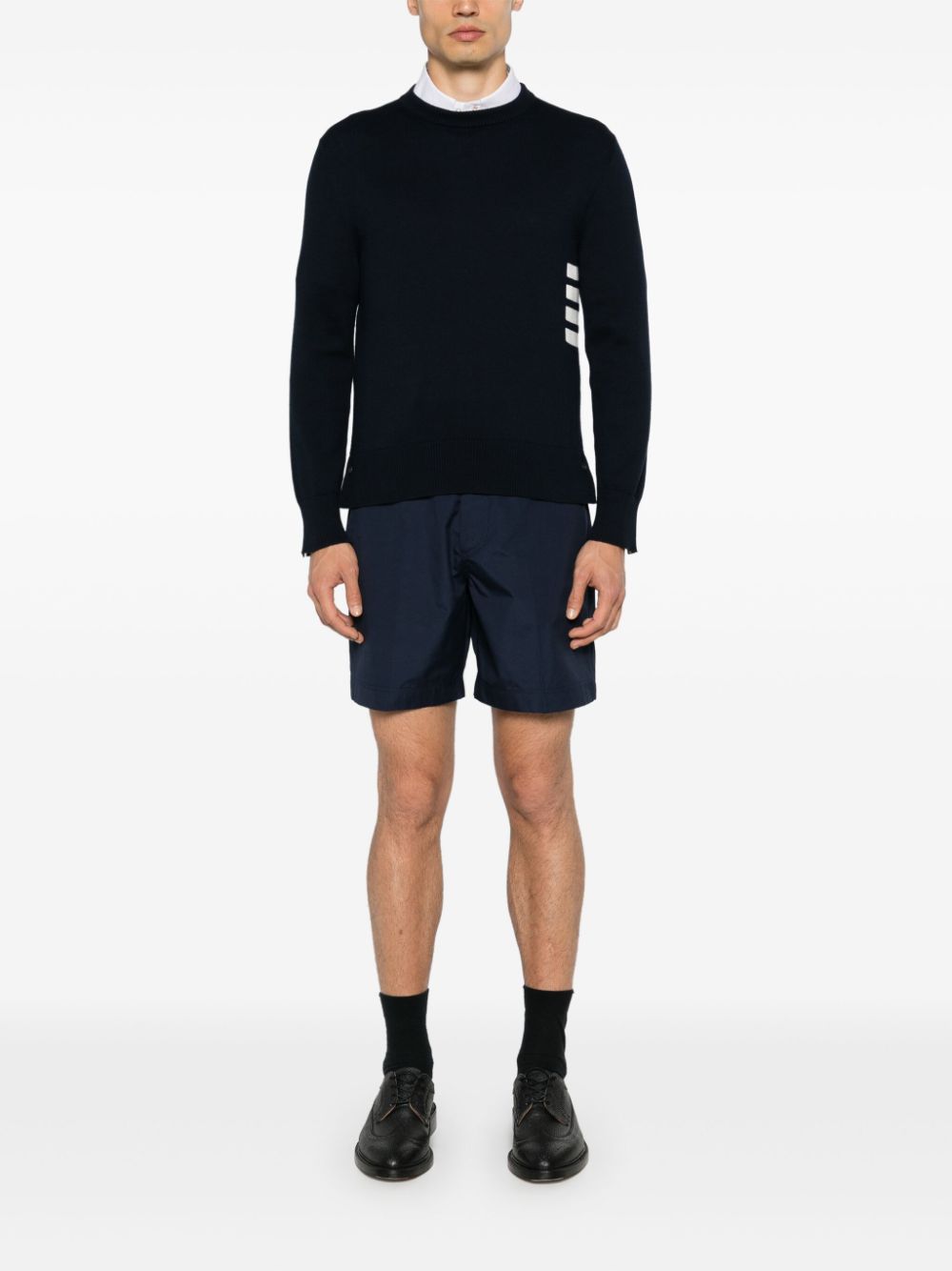 THOM BROWNE Fine Knit Ribbed Crew Neck Sweater