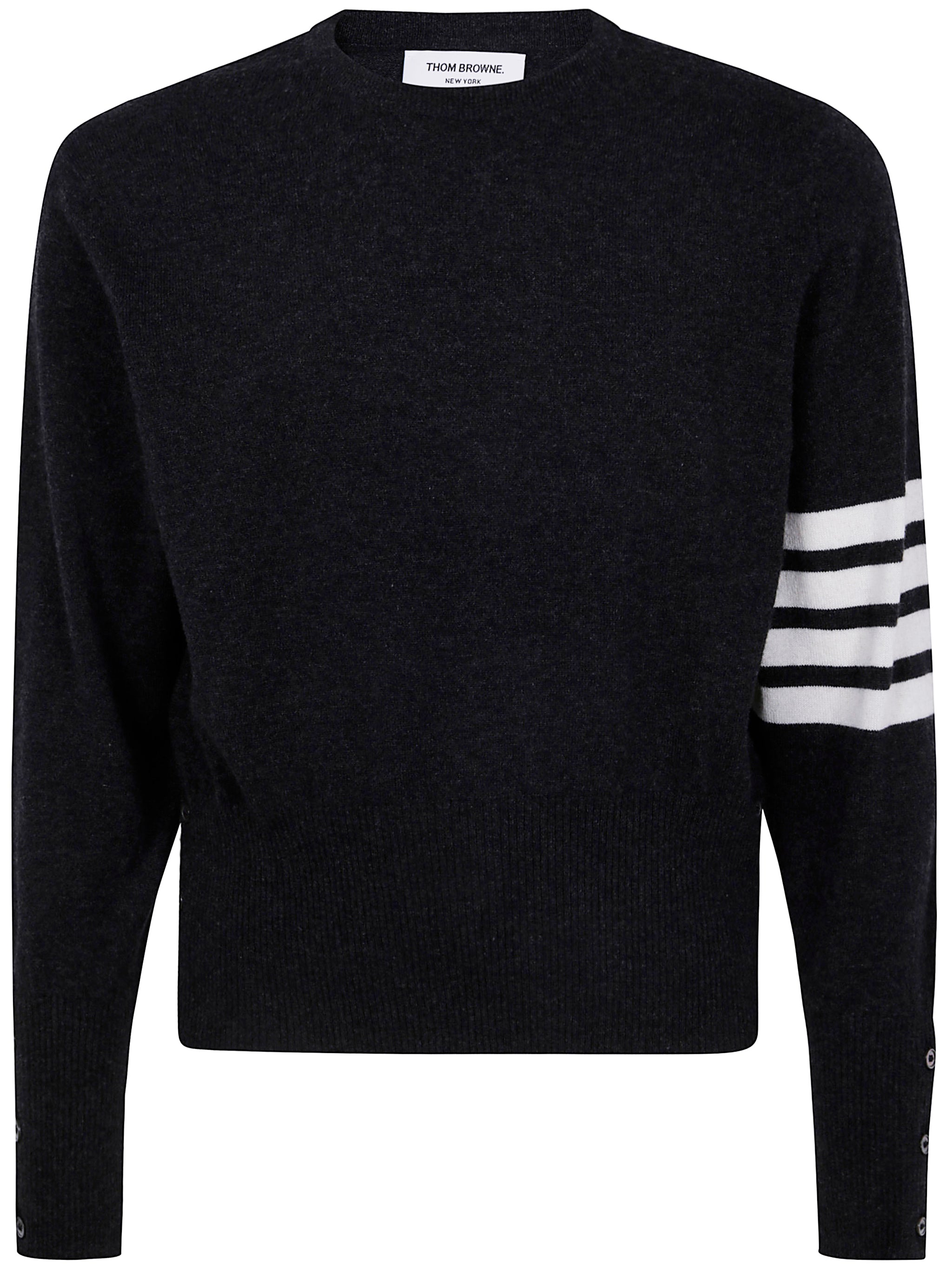 THOM BROWNE Classic Crewneck Short Pullover with 4 Bar Stripe in Cashmere - FW25