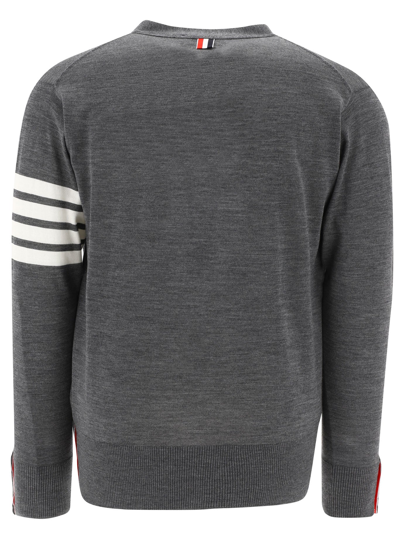 THOM BROWNE Classic V-Neck Cardigan in Fine Merino Wool with 4Bar Stripes