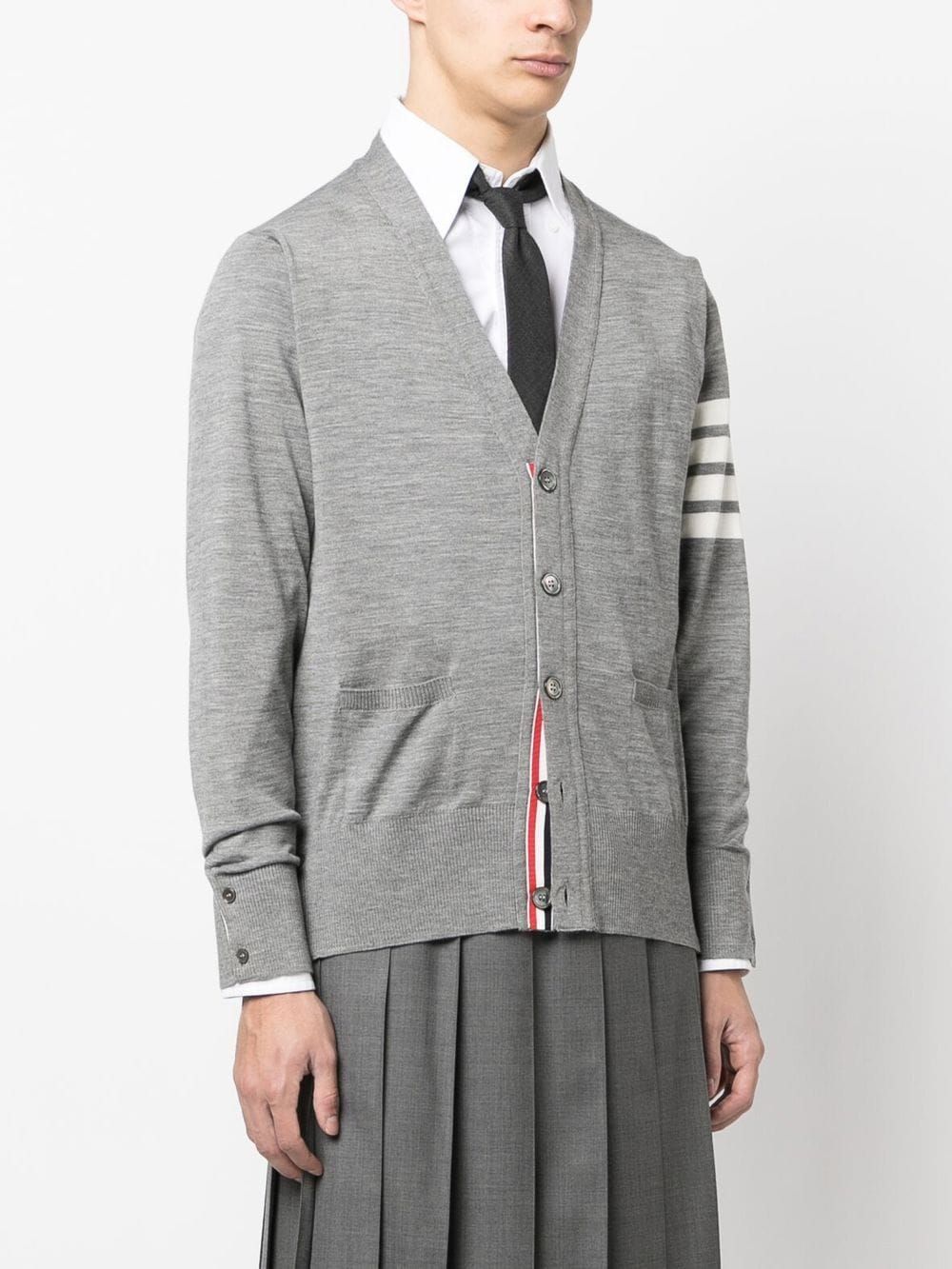 THOM BROWNE Classic V-Neck Cardigan in Fine Merino Wool with 4-Bar Stripes