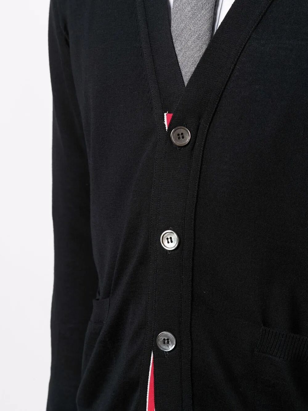 THOM BROWNE Classic V-Neck Cardigan in Fine Merino Wool with 4-Bar Stripes