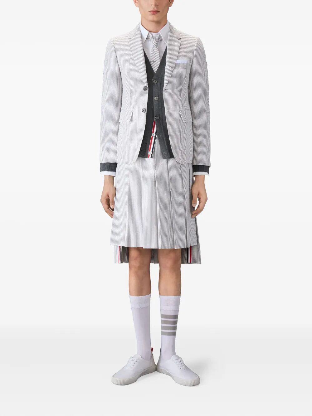 THOM BROWNE Classic V-Neck Cardigan in Fine Merino Wool with 4 Bar Stripes