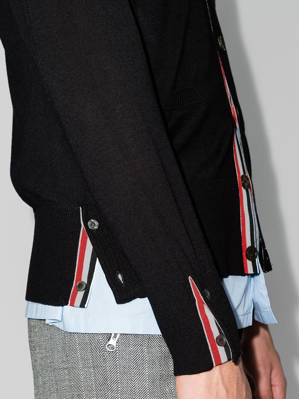 THOM BROWNE Classic V-Neck Cardigan in Fine Merino Wool with 4 Bar Stripes