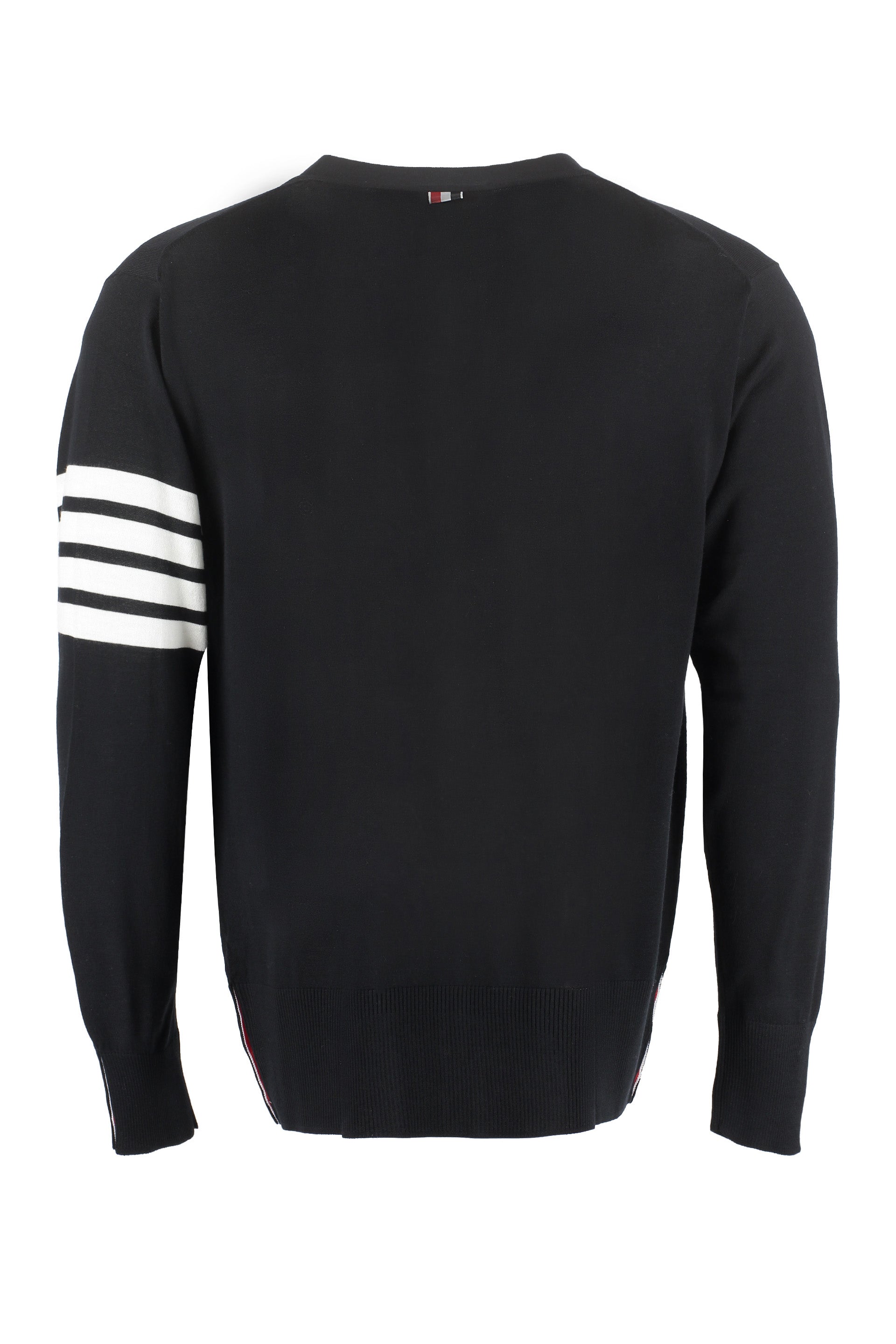 THOM BROWNE Merino Wool Cardigan with Striped Detail - Size 00 to 5