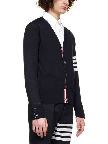 THOM BROWNE Merino Wool Cardigan with Striped Details - 2025 Collection
