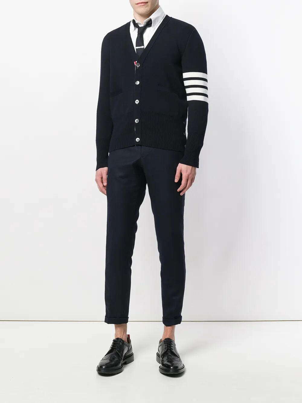 THOM BROWNE V-Neck Cardigan with 4 Bar in Fine Merino Wool