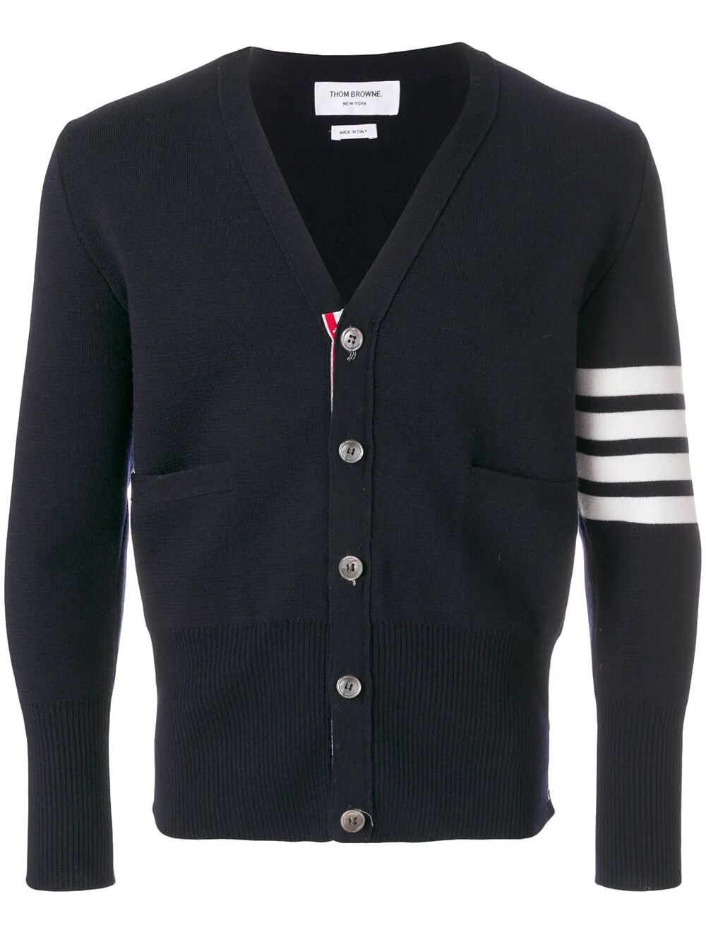 THOM BROWNE V-Neck Cardigan with 4 Bar in Fine Merino Wool