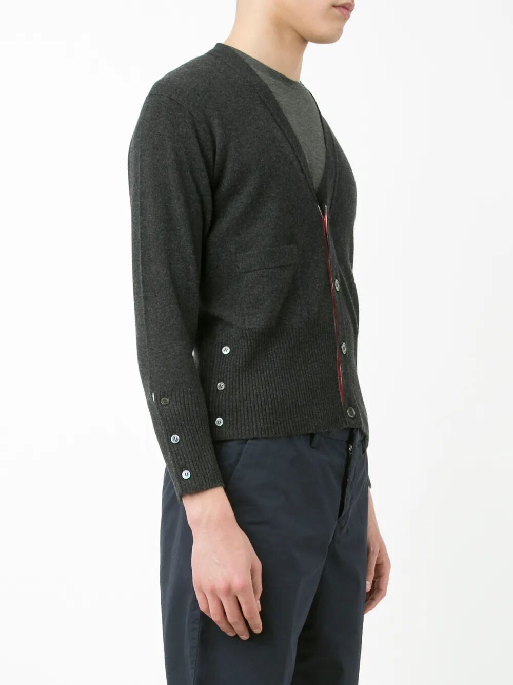 THOM BROWNE Classic Short V Neck Cashmere Cardigan with 4 Bar Stripe