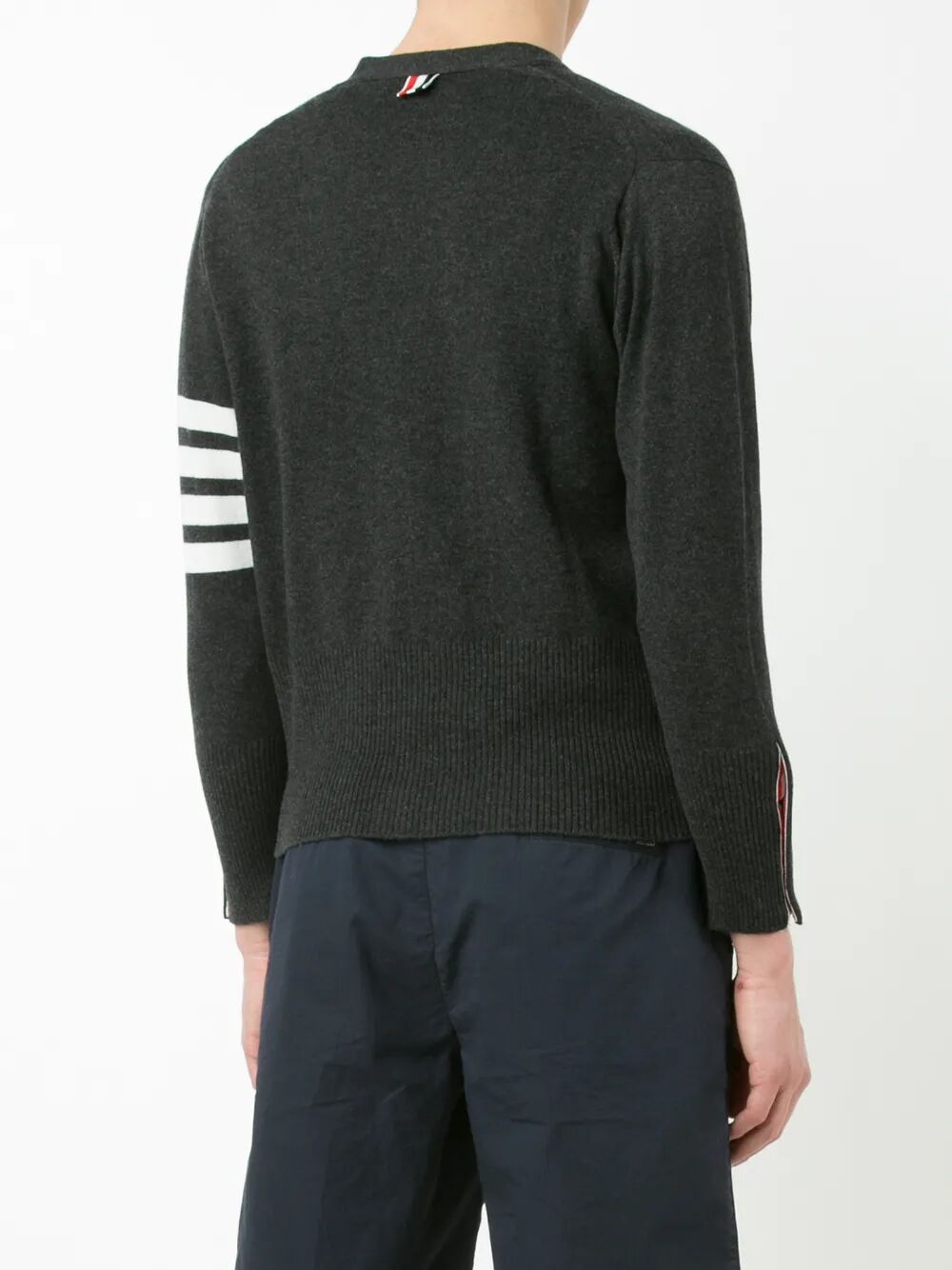 THOM BROWNE Classic Short V Neck Cashmere Cardigan with 4 Bar Stripe