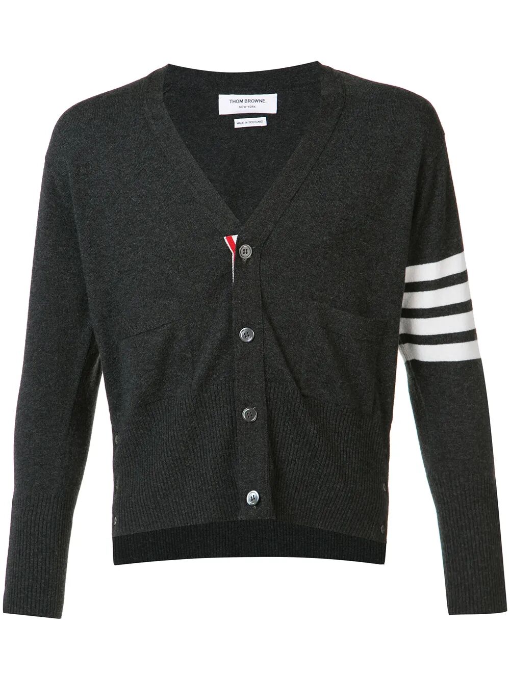 THOM BROWNE Classic Short V Neck Cashmere Cardigan with 4 Bar Stripe