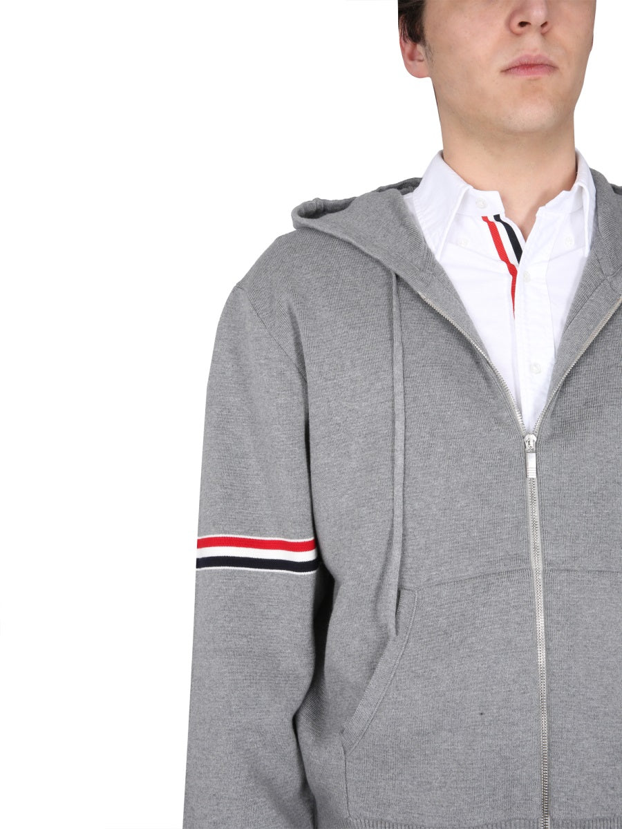 THOM BROWNE Classic Hoodie with Drawstring and Zipper for Men